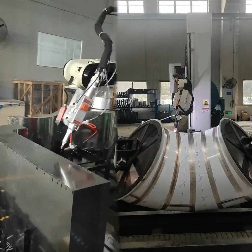 Robotic welding of elbow duct and rectangular duct