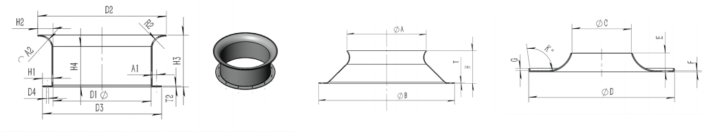 Drawings of shapes that can be processed by flanging machines