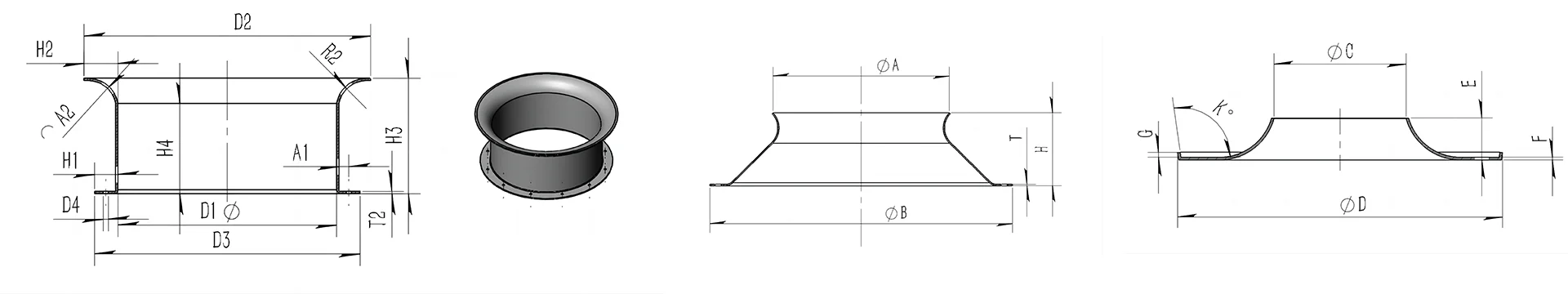 Drawing shapes that can be processed by CNC flange flanging machine